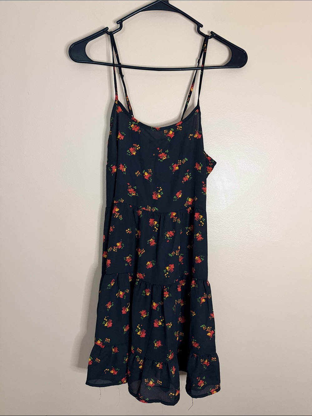Heart Hips Black Mini Sundress with Red and Yellow Floral